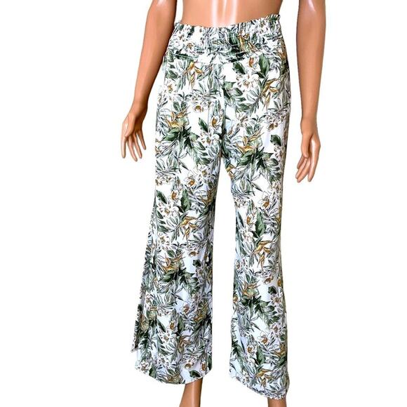 Peach Love California white & green leaf print pull on wide leg lightweight SZ S - Picture 2 of 13